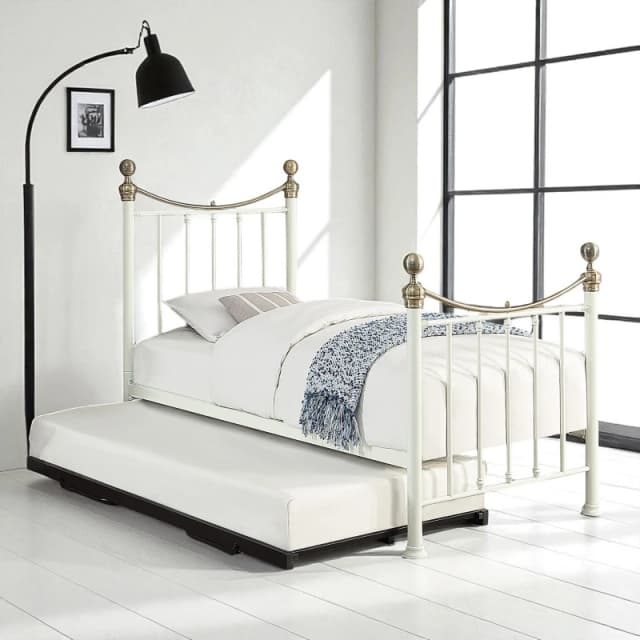OAT Home Hampstead Traditional Single Metal Bed Frame & Guest Trundle in White White Unisex Single