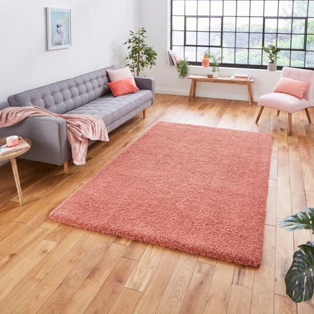 (120x170cm) Sierra 9000 Shaggy Rugs in Peach Pink High Dense Soft Polypropylene Mats