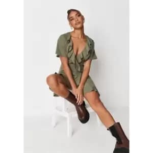 Missguided Basic Ruffle Wrap Tea Dress - Green