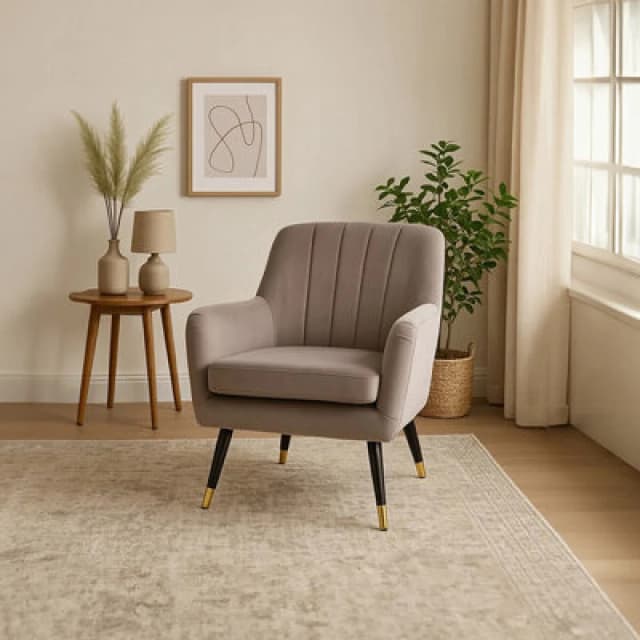 Premier Housewares Interiors by Premier Loretta Velvet Scalloped Armchair Brown