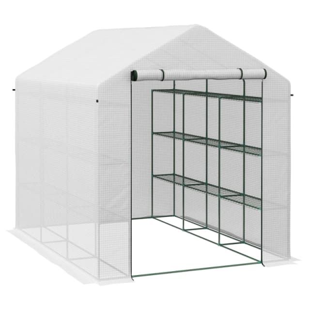 Outsunny Walk-in Garden Greenhouse Shelves Polytunnel Steeple Grow House TJ Hughes White 5061025088409
