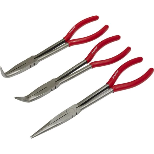 Loops 3 Piece 280mm Needle Nose Pliers Set - Straight & Angled Nose - Serrated Jaws Multi