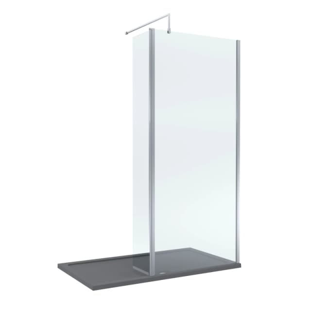 Balterley 8mm Glass Wetroom Screen and Return Chrome and Grey Tray 1400 x 700mm Grey