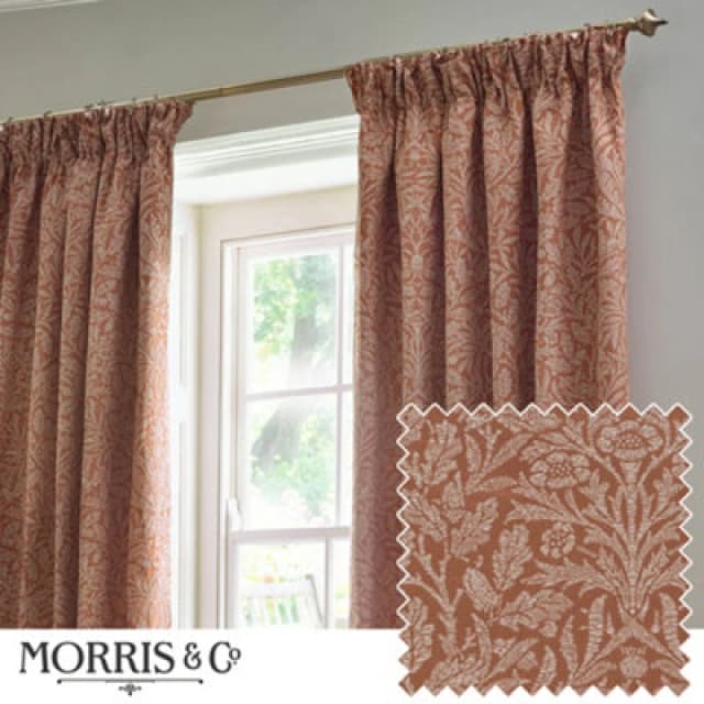 Morris & Co Morris & Co Acorn Tonal Matt Jacquard Room Darkening Pencil Pleat Curtains in Red Size: 117cm width x 137cm drop Red 117cm width x 137cm