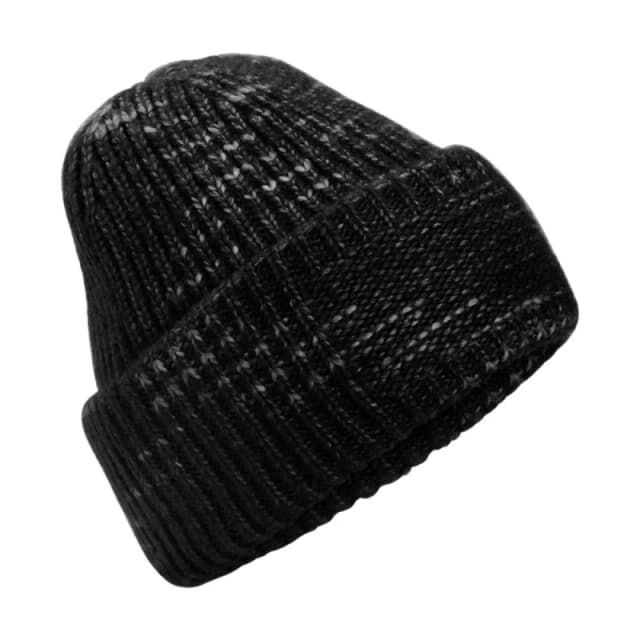 Beechfield Beechfield Men Chunky Knit Reverse Patch Beanie in True Black True Black One Size Male 5063693967987