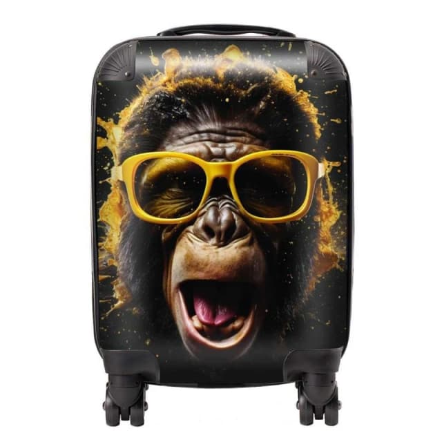 Warren Reed - Designer Splashart Monkey Face With Yellow Glasses Suitcase in Orange Size: Large Orange Unisex Large