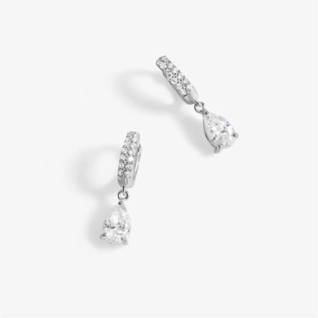 Simply Silver Sterling Silver 925 Cubic Zirconia Huggie Hoop Earrings Silver