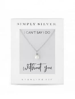 Simply Silver Cubic Zirconia Fresh Water Pearl Pendant Necklace