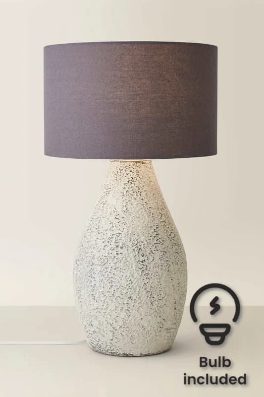ValueLights ValueLights Colin Grey Drum Shade Grey Speckled Hand Finished Ceramic Table Lamp with Bulb in Natural Natural One Size Unisex 505940606598