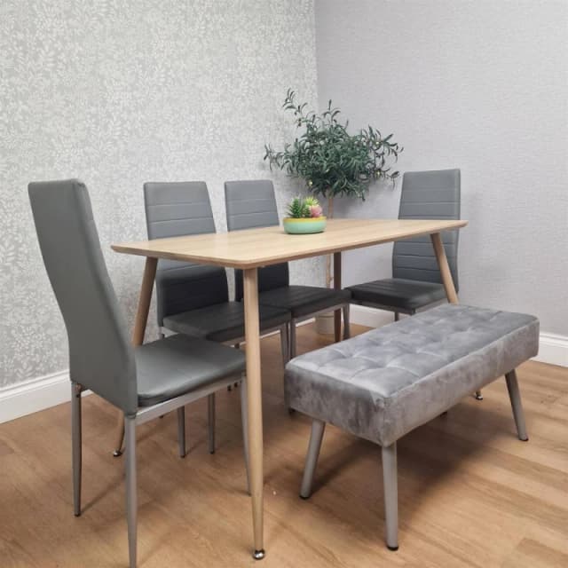 KOSY KOALA Wooden Dining Table Set With 4 Grey Metal Chairs & 1 Matching Bench in Brown Brown Unisex