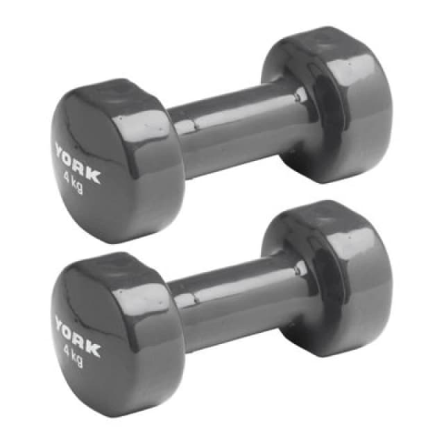 York 4Kg Vinyl Dipped Dumbbells - Comfortable Pair For Effective Workouts In Grey