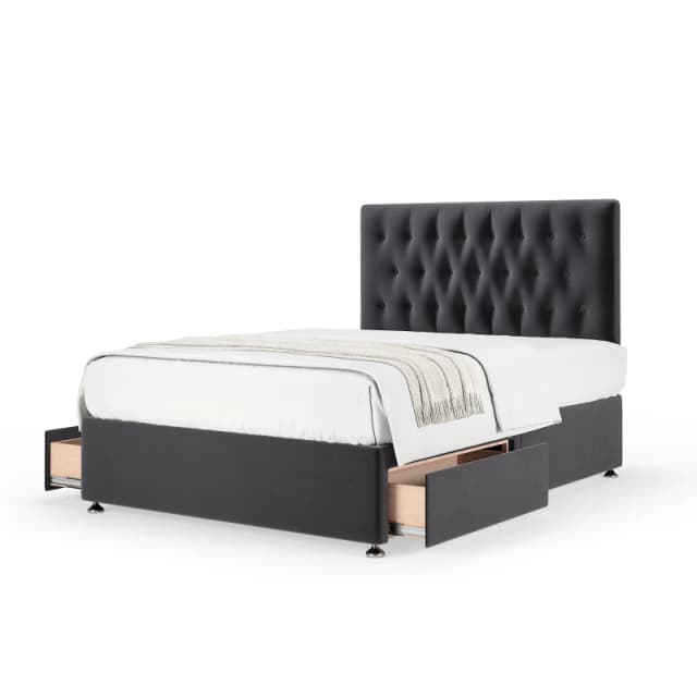 Bedmaster Bedmaster Plush Velvet 2 Drawer Divan Base And Button Headboard in Grey Size: Super King Grey Super King Unisex 7867871013965