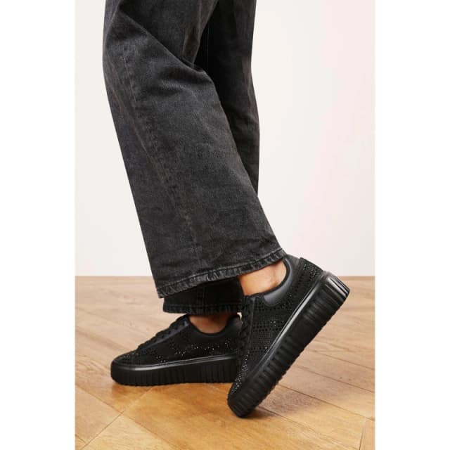 Wheres That From Lace Up Trainer with Diamante pattern and chunky sole Black female 4 (37)