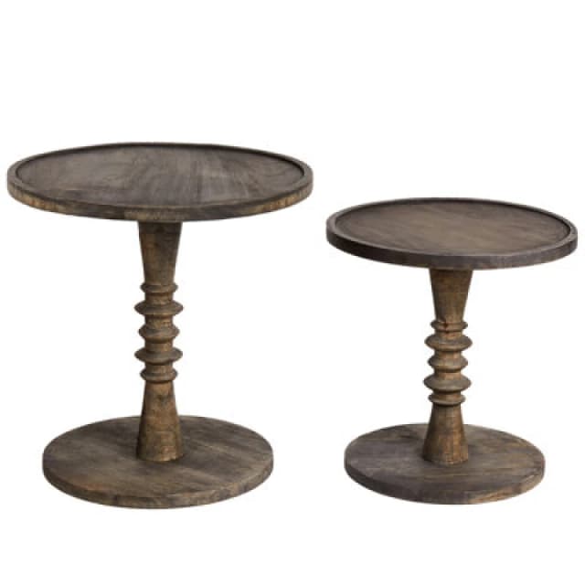 Beliani Set Of 2 Side Tables Thalia Mango Wood Dark Brown