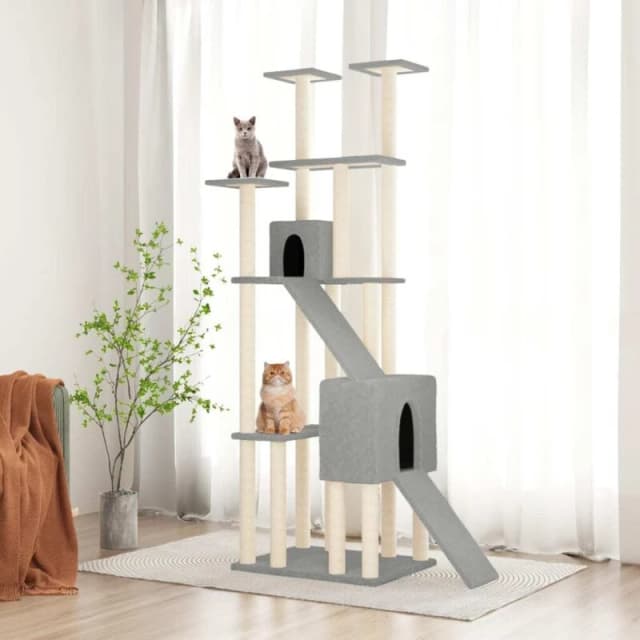 vidaXL Cat Tree with Sisal Scratching Posts Light Grey 190 cm, Grey 171649