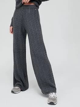 Guess Tamara Wide Leg Cable Knit Trouser - Medium Heather Grey Size M Women