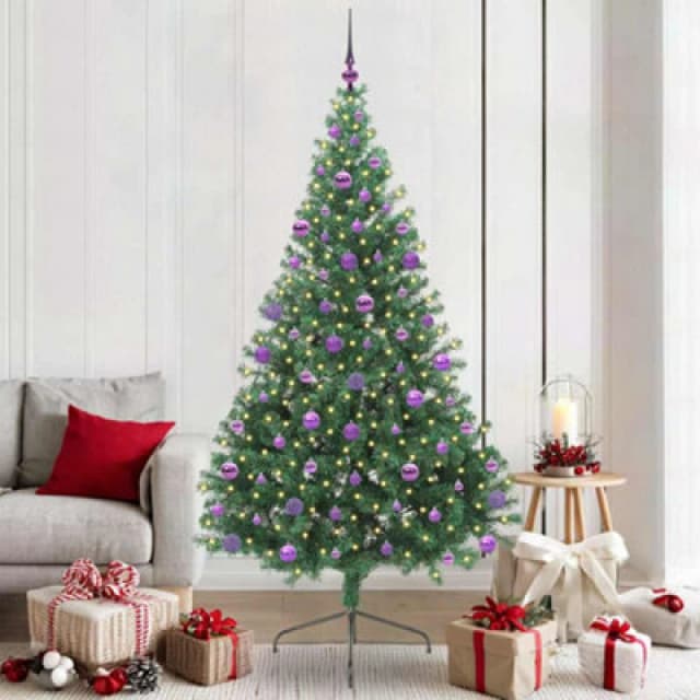 vidaXL Artificial Pre-lit Christmas Tree with Lilac Balls Green 210cm PVC, Green 3397030