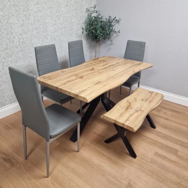 Kosy Koala Modern Dining Table Set With 4 Grey Faux Leather Chairs And 1 Bench Kitchen Dining Room Furniture