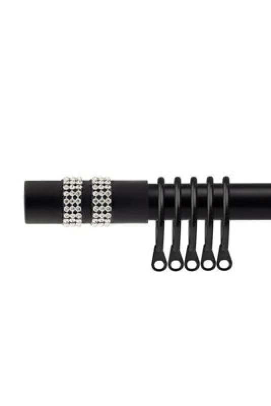 16-19mm Sparkle Extendable Metal Curtain Pole Set Black 120-210Cm