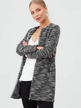 Wallis Longline Salt And Pepper Jacket - Monochrome, Mono, Size 10, Women