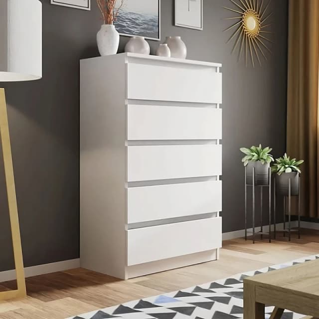 LUXURY LIFE Carlton Matt Chest of Drawers 5 Drawer Cabinet White