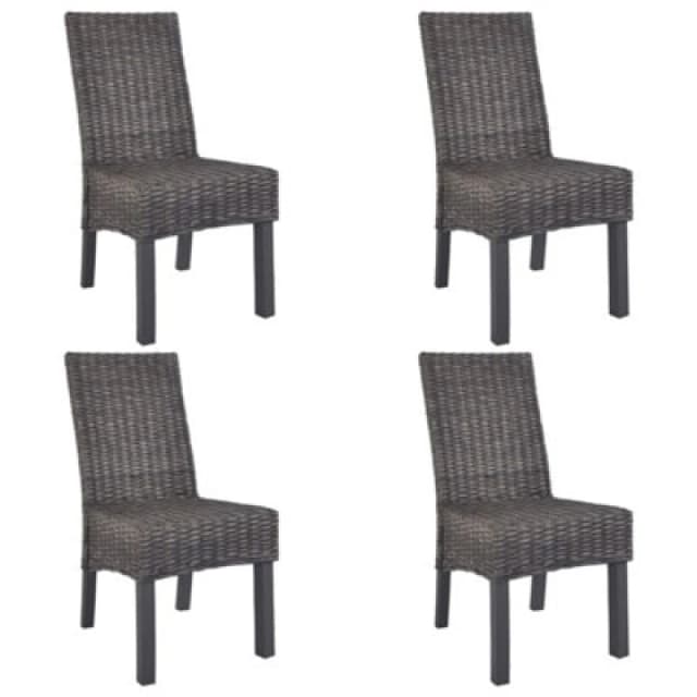 Vidaxl Dining Chairs 4 Pcs Brown Kubu Rattan And Mango Wood Dining Chairs