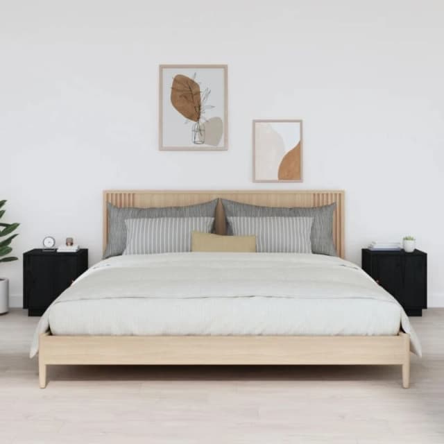 Vidaxl Bedside Cabinets 2 Pcs Black 40X34X45cm Solid Wood Pine, Black 818284