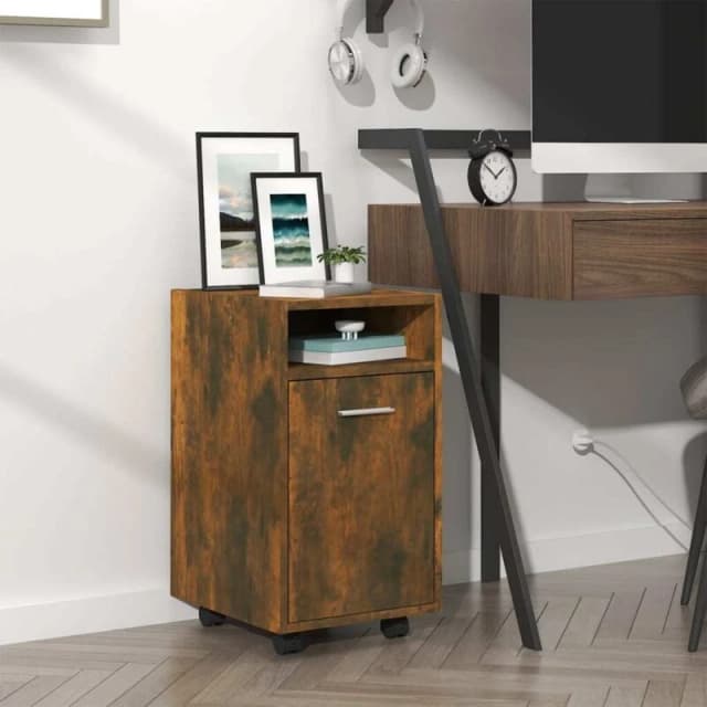 VIDAXL Side Cabinet with Wheels Smoked Oak 33x38x60cm Engineered Wood Vidaxl 8720286955956