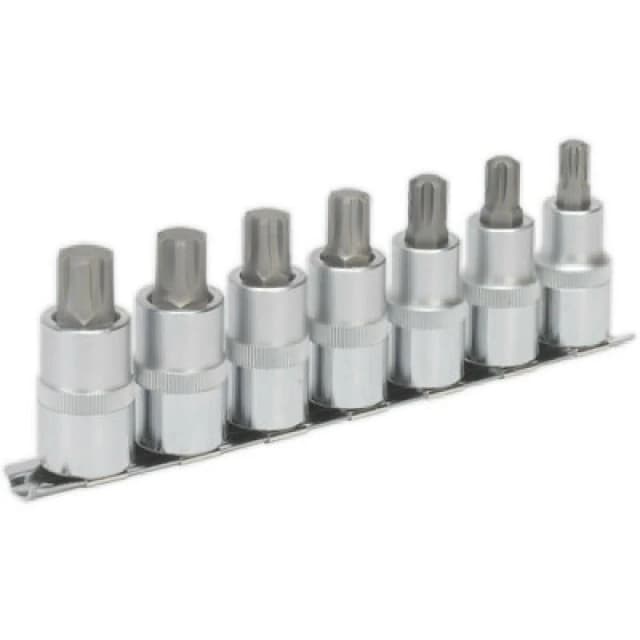 Loops 7pc Ribe Star Socket Bit Set - 1/2" Square Drive - 55mm Long S2 Steel Shafts Metallics