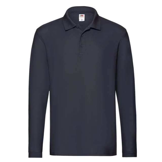 Fruit Of The Loom Fruit of the Loom Men Premium Long-Sleeved Polo Shirt in Mid Navy Size: Small Mid Navy S Male 5063470734696