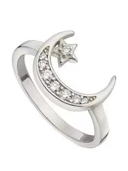 The Love Silver Collection Sterling Silver & CZ Moon Ring, One Colour, Size L, Women