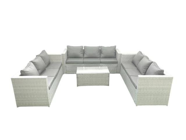 Fimous Rattan Garden Outdoor Furniture Set 9 Seater Garden Sofa Coffee Table Set Light Grey Mixed Light Grey