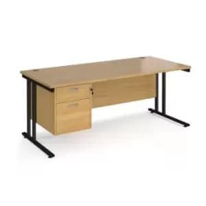 Office Desk Rectangular Desk 1800mm With Pedestal Oak Top With Black Frame 800mm Depth Maestro 25 MC18P2KO