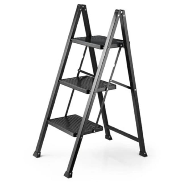 VonHaus Slim Steel 3 Step Ladder Black unisex