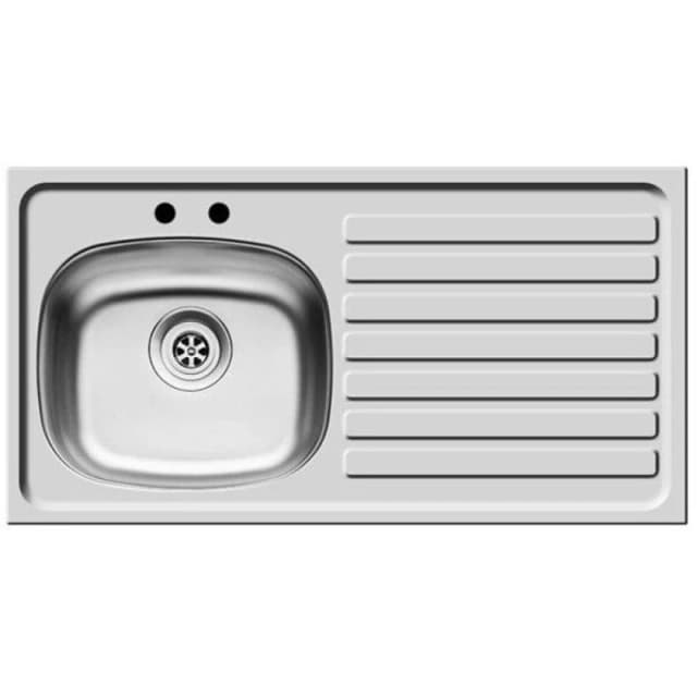 Balterley Right Hand 2 Tap Hole Stainless Steel Kitchen Sink, 940 x 490mm in Metallic Silver Metallic Silver Unisex
