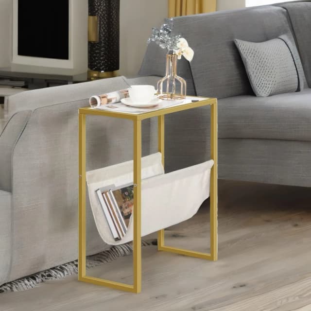 Rafaelo Mobilia Sofa End Table with Fabric Magazine Holder in Gold Gold Unisex