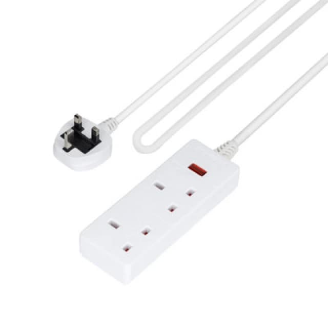 Geepas 2 Gang Extension Lead, 1M Cable Neon Indicator Light