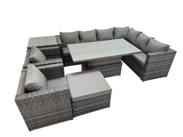 Fimous 9 Seater Rattan Corner Sofa Sets with 2 Chairs Big Stool Side Table in Dark Grey Dark Grey Unisex