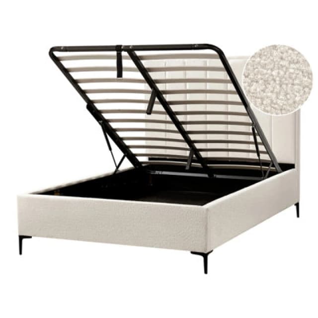 Beliani Ottoman Bed Boucle Sezanne 140 X 200 Cm (Eu Double) Off-White