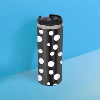 Black White Dots Stainless Steel Travel Mug - Metallic Finish