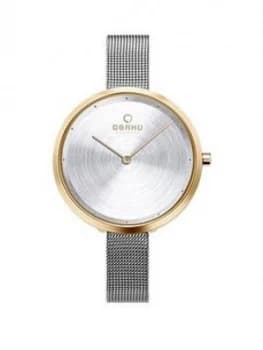 Obaku Obaku Dok Silver Sunray And Gold Plated Ultra Slim Dial Stainless Steel Mesh Strap Ladies Watch