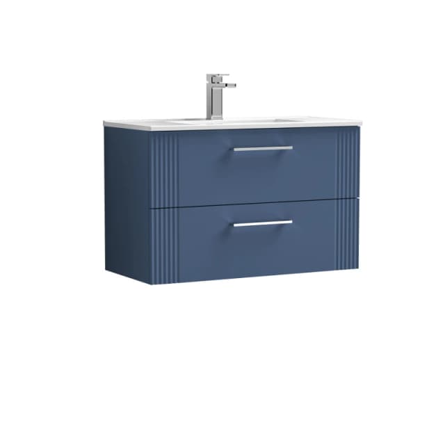 Balterley 2 Drawer Wall Hung Vanity Unit Minimalist Basin Blue 800mm Blue