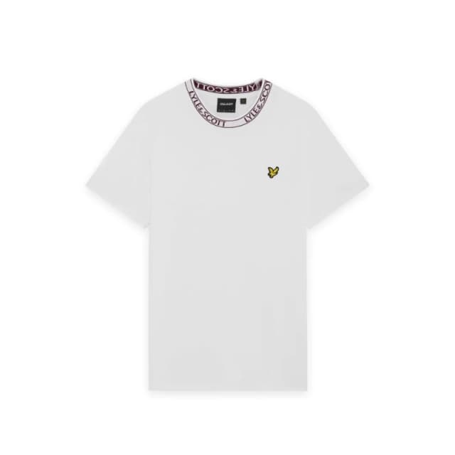 Lyle & Scott Mens Logo Ribbed T-Shirt in White/ Port