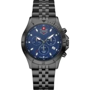 Mens JDM Military Delta Chrono Black IP Blue Dial Chronograph Watch
