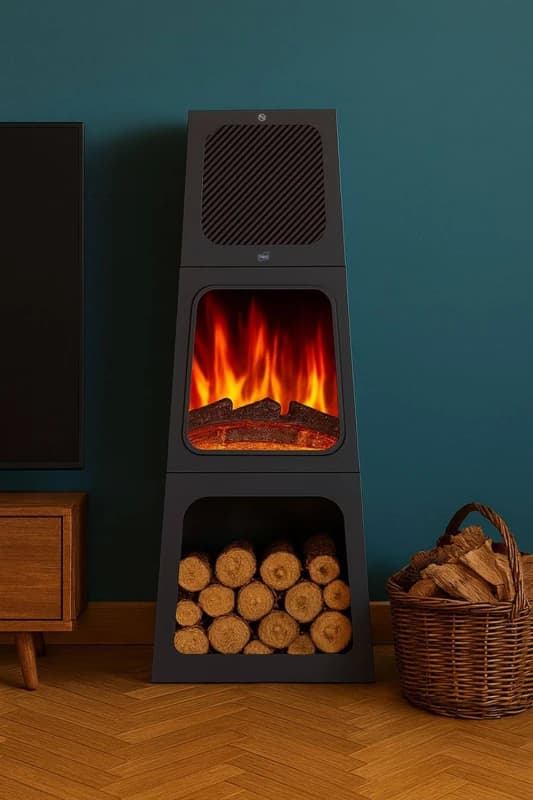 Neo Modern Tall Triangle Pyramid Free Standing Electric Fireplace Stove in Black Unisex