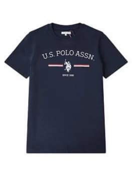 U.S. Polo Assn. Boys Stripe Rider Print Short Sleeve T-Shirt - Navy