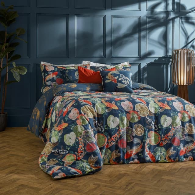 Paoletti Paoletti Koi Pond Reversible Duvet Cover Set in Blue Size: Double Blue Double Unisex 5025532814487