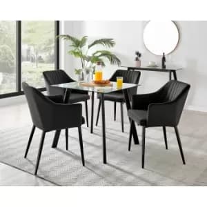 Furniture Box Seattle Glass and Black Leg Square Dining Table & 4 Black Calla Black Leg Chairs