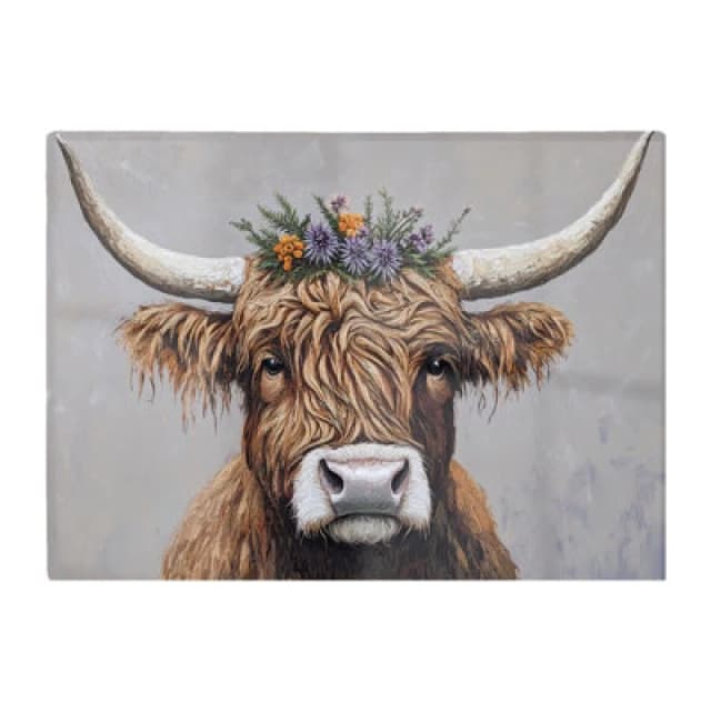 Warren Reed Designer Highland Cow With A Thistle Head Dress Chopping Board