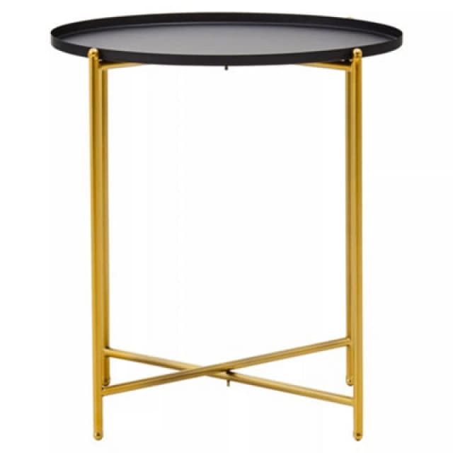 Premier Housewares Black Top Side Table, Contrasting Materials Of Side Tables By Couch, Durable And Easy To Care Corner Table Gold